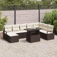 Prolenta Maison Exclusive - Ensemble de canapé de jardin, 9 pièces, marron et crème, en résine tressée (poly-rattan)