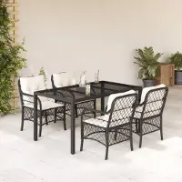 Prolenta Maison Exclusive - Ensemble à manger de jardin coussins 5pcs Noir Résine tressée
