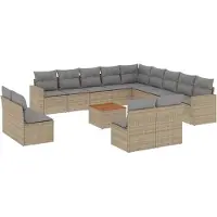 Syfax Salon de jardin avec coussins 14 pcs beige résine tressée