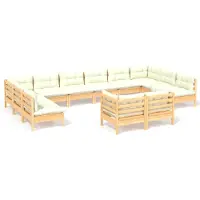 vidaXL Ensemble de salon de jardin 12 pièces avec coussins crème, en bois de pin massif