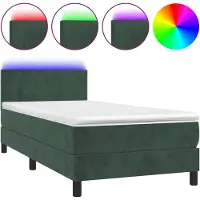 vidaXL Lit boxspring avec matelas & LED vert foncé 90x200 cm velours