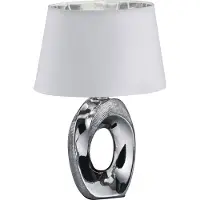 TRIO Lampe de table - gris argenté - blanc - céramique - abat-jour en tissu - H 33 cm
