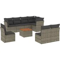 vidaXL Ensemble de salon de jardin 9 pièces avec coussins Gris Poly rotin