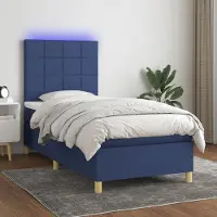 Prolenta Maison Exclusive - Sommier à lattes de lit et matelas et LED Bleu 100x200 cm Tissu
