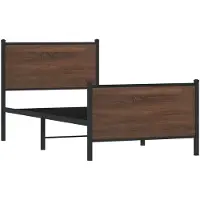 Prolenta Lit en métal de qualité supérieure, finition imitation chêne, couleur marron, sans matelas, dimensions : 107 x 203 cm