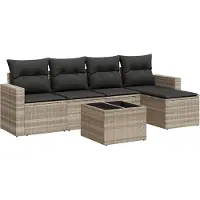 vidaXL Ensemble de salon de jardin 6 pièces avec coussins gris clair Poly rotin