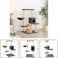 The Living Store Arbre à chat avec colonnes à griffer en sisal Gris foncé 95 cm
