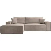 Selsey Canapé d'angle Farese avec fonction sommeil et coffre de lit, ottomane à gauche, housse en velours côtelé beige