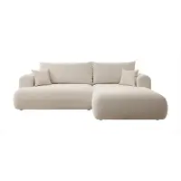 Selsey Canapé d'angle OVO avec fonction sommeil, tiroir de lit, ottomane à droite, housse Boucle en beige