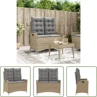 The Living Store Banc de jardin Réglable avec coussins Beige Poly Rattan