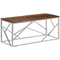 Syfax Table basse argenté inox et bois de mélèze massif