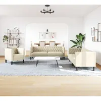 Syfax Ensemble de canapé Chesterfield 3 pcs crème similicuir