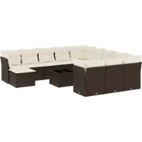 Syfax Salon de jardin avec coussins 13 pcs marron résine tressée