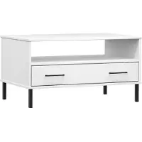 Syfax Table basse avec pieds en métal Blanc 85x50x45 cm Bois OSLO
