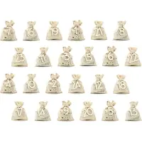 Party Deco Coffret calendrier de l'Avent : 24 petits sacs en coton, 24 chiffres en bois et 24 cordons