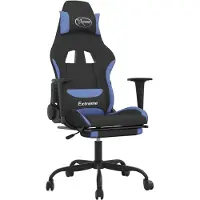 Syfax Chaise de jeu de massage avec repose-pied Noir et bleu Tissu