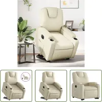 The Living Store Fauteuil relax avec releveur électrique Crème Similicuir