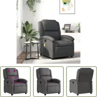The Living Store Fauteuil de massage Gris cuir véritable