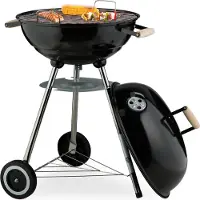 Relaxdays Barbecue sphérique , grille de cuisson de 44 cm de diamètre, barbecue d'extérieur, barbecue au charbon de bois avec roulettes et pied, bac de récupération, fumoir, noir
