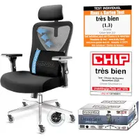 CLOUVOU CleverSeat chaise de bureau, ergonomique, fauteuil de direction pour bureau, 4D accoudoir en métal chromé, Blade Wheels, Ergonomic Chair
