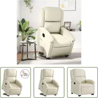 The Living Store Fauteuil relax avec releveur électrique Crème Similicuir