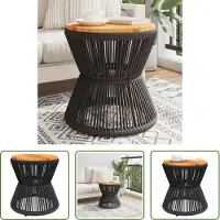 The Living Store Table basse avec piètement en fil de fer Noir Ø 45x44 cm Bois d'acacia