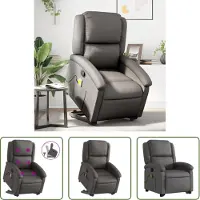 The Living Store Fauteuil de massage avec releveur Gris cuir véritable