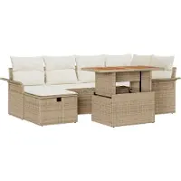 Syfax Ensemble de canapé de jardin 7 pcs Beige polyrotin