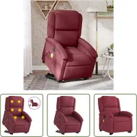 The Living Store Fauteuil de massage électrique avec releveur vin rouge Tissu