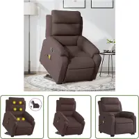 The Living Store Fauteuil de massage électrique avec releveur Tissu marron foncé