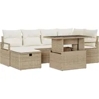 Syfax Ensemble de canapé de jardin 7 pcs Beige Poly rotin