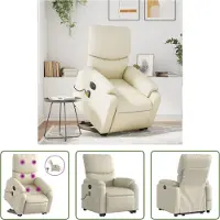 The Living Store Fauteuil de massage avec releveur électrique Crème Similicuir