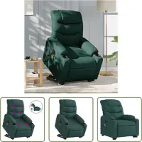 The Living Store Fauteuil de massage électrique avec releveur Vert foncé Tissu