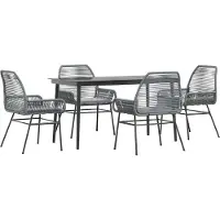 Syfax Ensemble à manger jardin coussins 5 pcs gris poly rotin verre