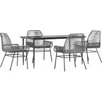 Syfax Ensemble à manger jardin coussins 5 pcs gris poly rotin verre