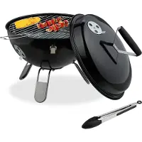 Relaxdays Barbecue sphérique , portable, Ø 37 cm, barbecue de pique-nique pour le jardin et le parc, barbecue au charbon de bois avec couvercle, barbecue rond, noir