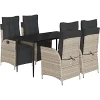 Syfax Ensemble à manger de jardin et coussins 5 pcs gris clair rotin