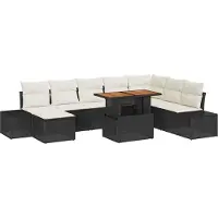 Syfax Ensemble de canapé de jardin 9 pcs Noir Poly rotin