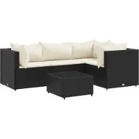 Syfax Salon de jardin 5 pcs avec coussins Noir Résine tressée