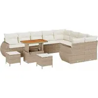 Syfax Ensemble de canapé de jardin 12 pcs Beige polyrotin