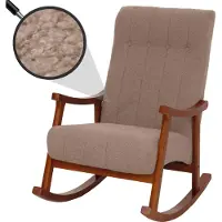 Mendler Fauteuil à bascule HWC-K10, fauteuil de relaxation, bois MVG tissu/textile bouclé (450g/m²) taupe, structure aspect noyer