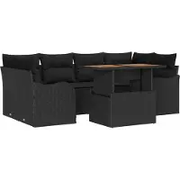 Syfax Ensemble de canapé de jardin 7 pcs Noir Poly rotin