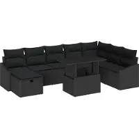 Syfax Ensemble de canapé de jardin avec coussin 9 pcs Noir Poly rotin