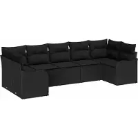 Syfax Ensemble de canapé de jardin 7 pcs Noir Poly rotin