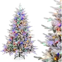 Costway Arbre de Noël artificiel 180cm, sapin floqué avec 260 lumières LED multicolores, 8 modes d'éclairage & 820 pointes de branches, arbre de Noël illuminé pour la maison, le magasin & le bureau