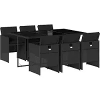 Syfax Ensemble à manger de jardin coussins 7pcs Noir Résine tressée