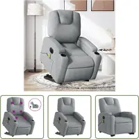 The Living Store Fauteuil de massage électrique avec releveur Gris clair Tissu