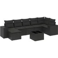 vidaXL Ensemble de jardin canapé 8 pièces avec coussins noir poly rotin