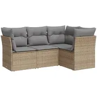 vidaXL Ensemble de salon de jardin 4 pièces avec coussins Beige Poly Rattan