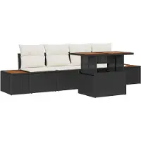 Syfax Ensemble de canapé de jardin 5 pcs Noir Poly rotin
